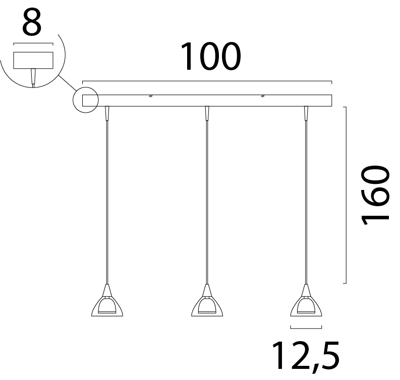 Caterina HL CATERINA 3-LIGHT MATT NICKEL, GLASS Ø12,5CM, BEAM MATT NICKEL 100X8CM