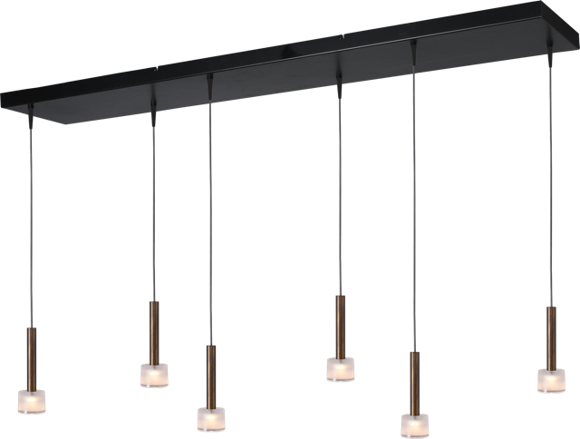 Fabro HL FABRO 6-LIGHT ANTIQUE BRASS, GLASS Ø6CM, BEAM BLACK 130X25CM